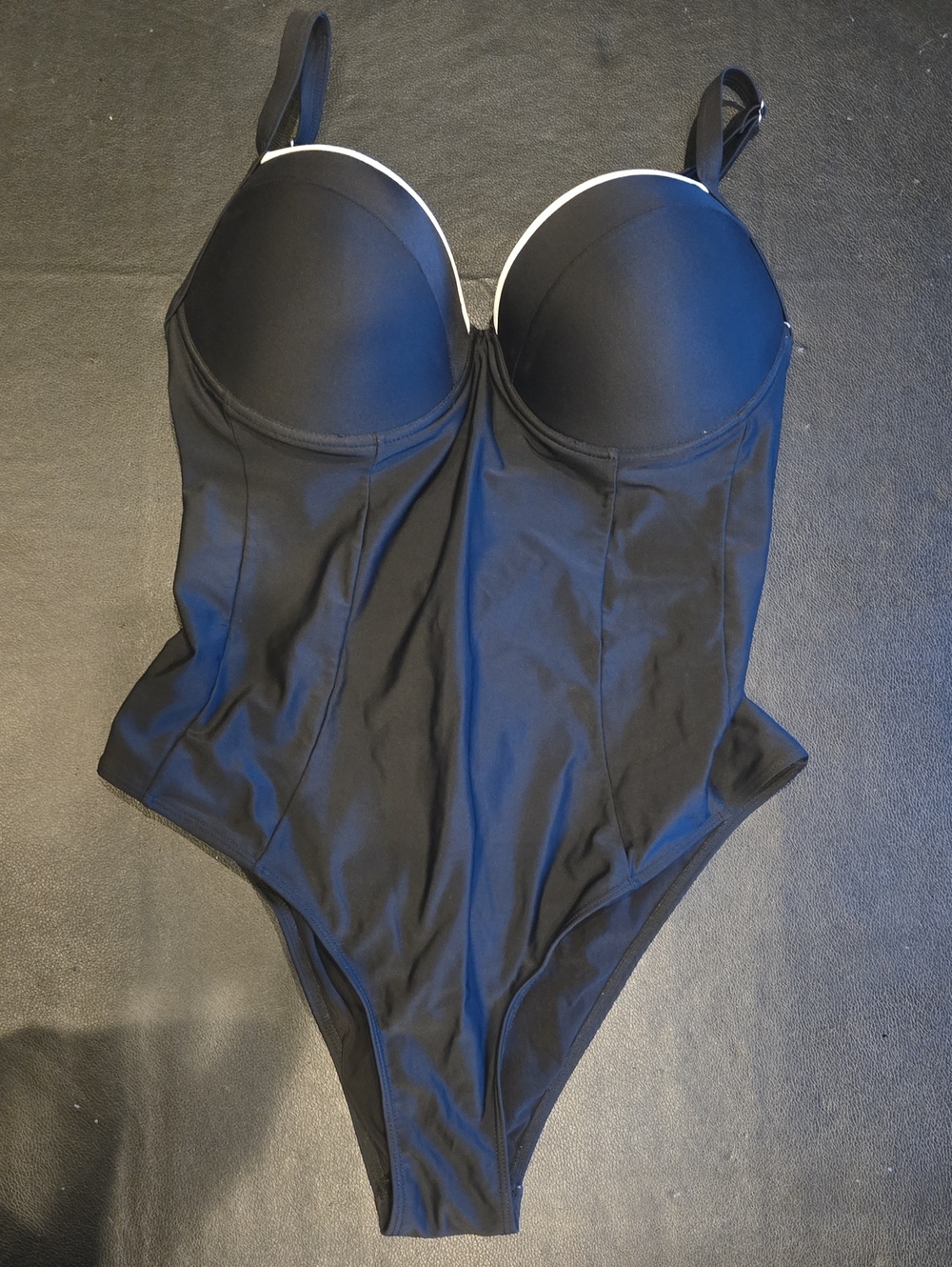 SHEIN Black One-Piece Swimsuit with White Trim